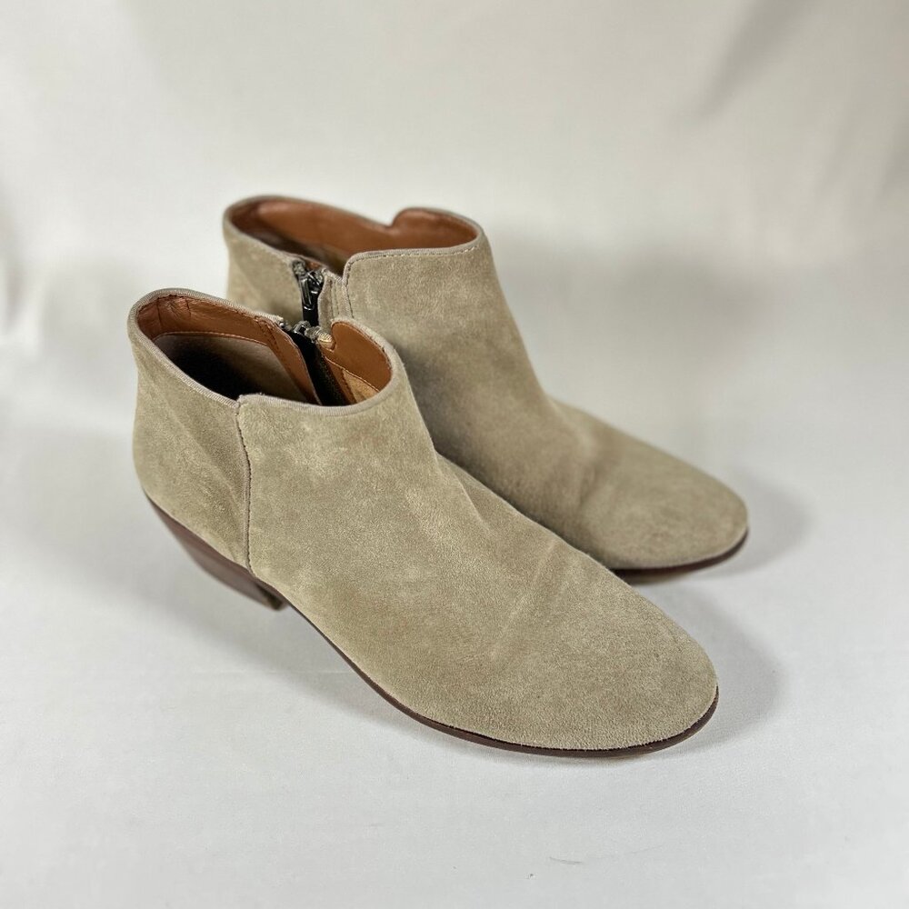 Sam Edelman Petty Suede Ankle Boots Taupe Gray Tan Side Zipper Womans sz 8.5